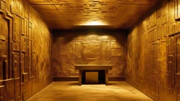 A tan cave filled with gold designed in ancient Roman mosaics painted by Mark Rothko