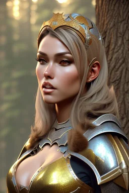 milf, brunet hair, knight armor, full body, forest, 8k resolution, high-quality, fine-detail, intricate, fantasy art, detailed matte, volumetric lighting, illustration, 3D