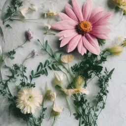 delicate arrangement of pressed flowers, beautiful composition, aesthetic layout