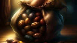 Fantasy digital illustration: beans in a old bag