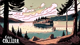 Couer D Alene lake drawn in a lofi art style