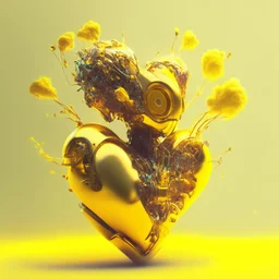 golden human robot electric heart with tree wings