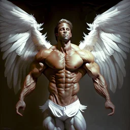 A warren angel with wings and muscles