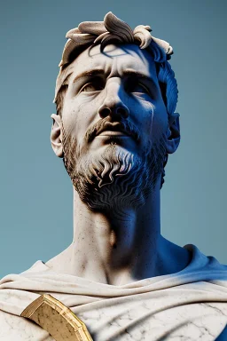 Ultra Realistic image, Roman sculpture, white marble material, Lionel Messi, gold Laurel wreath, Renaissance style, sun rays background, waist up portrait, epic, celestial, cinematic lighting, God lights, 4k resolution, smooth details, soft lighting, unreal engine 5, art station, substance 3d.