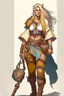 female aasimar barbarian wearing traveling clothes