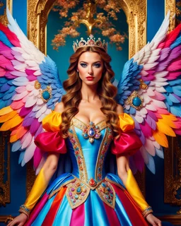 Realistic photography HD full body Beautiful super model European dressing princess Lady Angel colorful art conceptual, amazing artwork, hyper detailed, ultra maximalist quality, 12k, close-up portrait