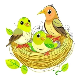 little birds in nest cartoon