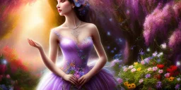 bright fairy, beautiful portrait, flowery landscape