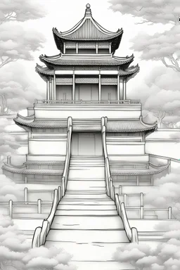 create a b/w coloring book page of the Summer Palace, Beijing ; line-art; realistic; bold lines; white background; no color, no grey-tone, no shading