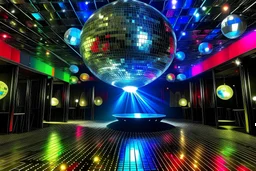 Sala dyskotekora w srebrna kula disco. dekorecje kolorowe, kolorowa grafika