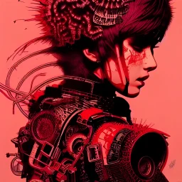 beautiful punk girl, hyper detailed, intricately detailed, illustration by <kilian eng> <Yoji Shinkawa>, darkred tones,