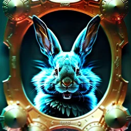 fantasy magic, sharp focus, illustration, highly detailed, digital painting, concept art, matte, art germ and Paul Lewin and Kehinde Wiley, masterpiece silver rabbit head bronze turquoise golden waves