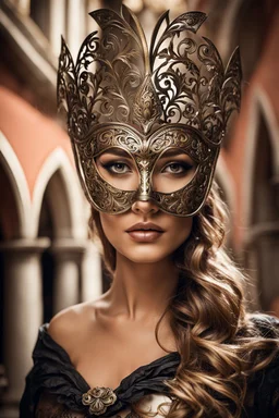 Photograph Beautiful woman wearing venice Metal Mask Carving Art,Fashion Style