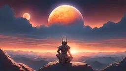The Sun and the Moon setting at the same time. concept art, mid shot, intricately detailed, color depth, dramatic, 2/3 face angle, side light, colorful background.