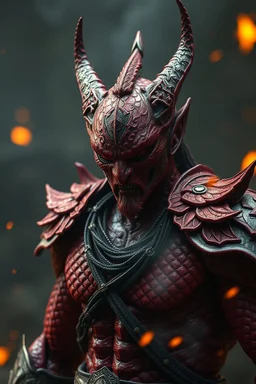 Elan Musk, red skin, scales, unreal engine 6, high detail, intricate, cinematic. photoshoot style, intricate, studio lighting, masterpiece , highly detailed, 8k, best quality, fire, smoke, dramatic,d,<lora:mshn:0.7>,<lyco:Warrior_Couture:0.5>,