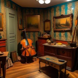 A bedroom with a violin in it painted by Vincent van Gogh