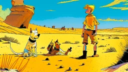 Tintin and his dog in the desert