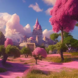 pink landsacape, medieval, clouds, full of details, smooth, bright sunshine，soft light atmosphere, light effect，colorful, concept art, smooth, extremely sharp detail, finely tuned detail, ultra high definition, 8 k, unreal engine 5, ultra sharp focus