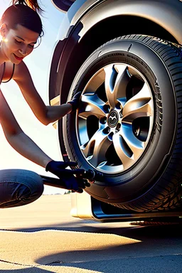 Tire service, storage of car tires, refueling of air conditioners. A beautiful composition for advertising. High quality image in 8K