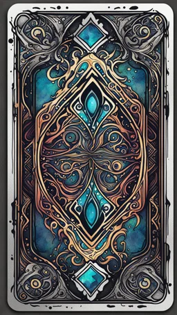 create a full color, ink wash and watercolor, ornate, abstract expressionist style bordered symmetric playing card template