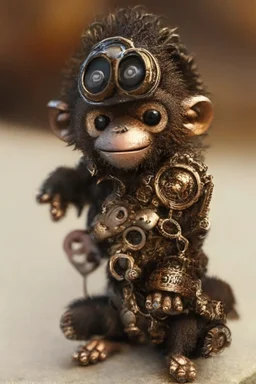 small cute steampunk mechanical monkey, made of metal