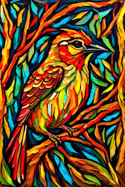 a fire sparrow painting in the style of Van goah