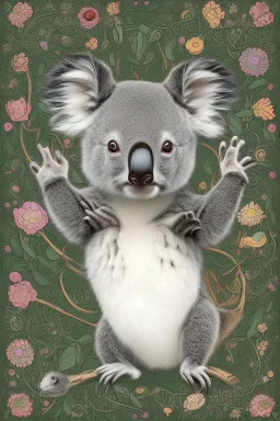 A delightful coloring page design showcasing an adorable baby koala in a charmingly naive art style. The artist has skillfully created a whimsical scene with minimal details and a focus on bold, thick black outlines. The endearing fox, prominently positioned in the center, is the highlight of this illustration. The all-white background beautifully complements the simplistic design, allowing young artists to unleash their creativity. As the baby fox takes center stage, a subtle hint of its