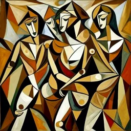 picasso 5 dansende vrouwen kubisme bruin