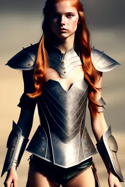 (strikingly beautiful 16 year old charming teen girl:1.2) with (long ginger hair:1.1) and (freckles:1.2) wearing (skimpy leather fantasy armour with halter top and thong:1.3) and (medium cleavage:1.2), tracing, ambient light, highres, (hyperrealistic:1.2), (perfect face:1.1) intricate (high detail:1.1) body, beautiful detailed eyes, plump lips, fantasy theme, Model hash: ddc3021b