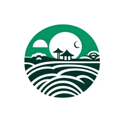 make a new rural development logo with circle form, chinese style with white and dark green, super super simple symbol