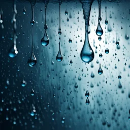 Hyper Realistic Blue Rain Drops & Droplets Texture on Glass with dramatic & cinematic ambiance