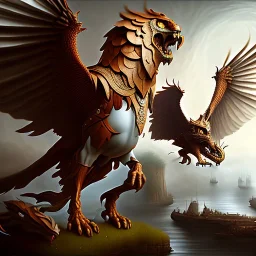 Epic massive Drawing Griffin Knight Flying estilo Caravaggio 4k