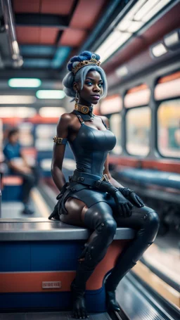 full body portrait of bazooka panther drow princess chilling on top of a high speed train in the metro barber shop tool shed,bokeh like f/0.8, tilt-shift lens 8k, high detail, smooth render, down-light, unreal engine, prize winning