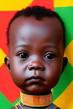 futuristic baby portrait in Kente, rusted clocks eyes, cinematic, scaffolding, ghana flag, african pattern symbols, engraved, 8k quality