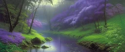 A violet jungle with a river painted by John Atkinson Grimshaw