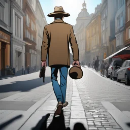 Cartoon of man with a hat walking 4k