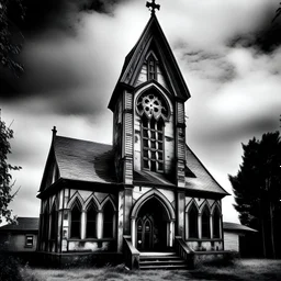 black and white old church satanic
