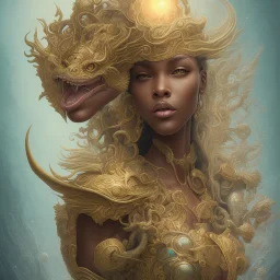 sango fantasy, fantasy magic, intricate, sharp focus, illustration, highly detailed, digital painting, concept art, matte, artgerm and paul lewin and kehinde wiley, masterpiece sexy lips Asian afro lips black African lady body mermaid Dragon head golden space lady sea under water mermaid pretty