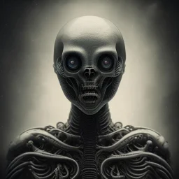 old alien, hr giger, scary, steam punk, realistic, made in octane, cinematic, ultra-realistic, extremely detailed octane rendering, 8K, VRAY Super Real ar 2:3, dof photorealistic futuristic 50mm lens hard lighting dark gray tintype photograph, realistic lighting, sepia color