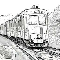 Coloring page, white background, train