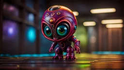 A middle size, jelly-like fatt body deep colors, meltingpatterned skin, big eyes alien creature standing a floor, full body, high detailed, high textured, sharp focus, deep colors, Professional photography, bokeh, natural lighting, canon lens, shot on dslr 64 megapixels , blur background with neon light, office