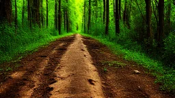 abandoned dirt road through a forest