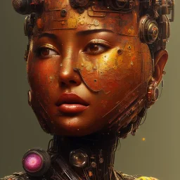 robot portrait, rust, scaffolding, iron cladding, decay, mixed media, textured, anatomically correct, beautiful perfect face, sharp focus, highly detailed