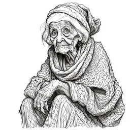 Drawing sketches A figure that embodies discretion in the form of an old woman