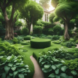 Green garden, trees and plants