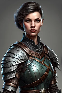 human female dungeons and dragons warrior with shoulder short hair realistic full length