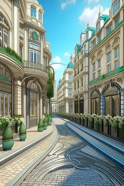 the design of the pedestrian street environment in the Art Nouveau style and fabulous style