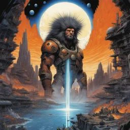 [art by Masamune Shirow] In a realm of cosmic wonder, Jesus explores canyon holes with geometric carvings, encountering microscopic water bears and a punk band with spiky hair. Inside a unique spaceship, he witnesses a planet in chaos, with running bison and falling buildings amidst the fiery skyline of New York. The surreal scene intertwines skin follicles, mannequins, and seaweed mattresses in a dance of existence, revealing the essence of creation and transformation. Amidst the mysteries of t