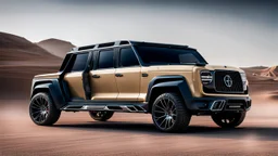 Cross between bugatti and a G-wagon, rear view