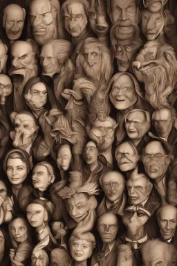 A wall paper full of old animation faces of woman and men also animals but they all are old